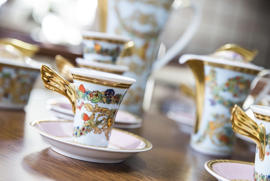 Espresso cups set Le Jardin porcelain with saucer 6 pieces Versace