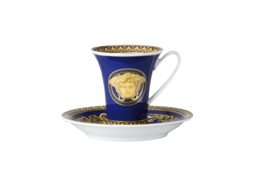 Coffee cup Medusa Blue porcelain with saucer Versace