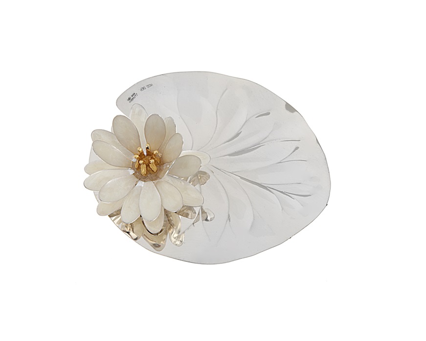 Bomboniera Ninfea argento con foglia e smalto bianco Selezione Zanolli