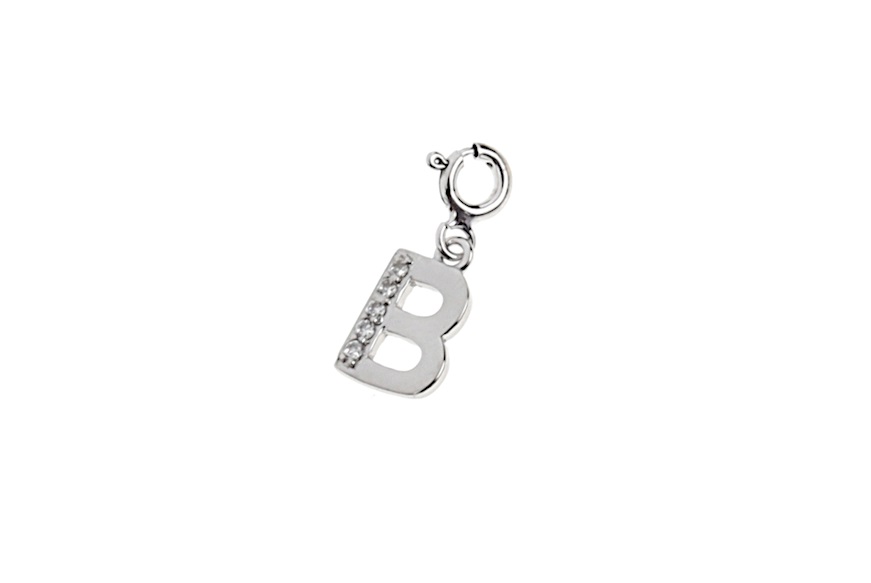 Pendant B Letter silver with white zircons Selezione Zanolli