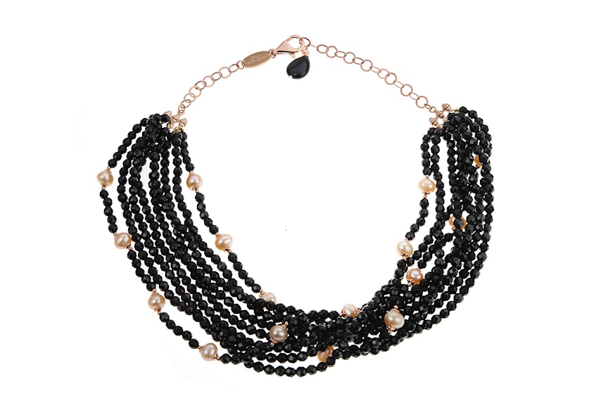 Necklace silver with black agate and pink pearl Luisa della Salda