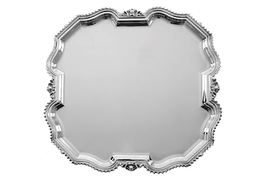 Vassoio in argento con manici zaramella cm 43x32 - inglese vassoio argento  925 manici stile inglese za00350-8 argenteria vassoi offerta Fusco Argenti  Gioielli