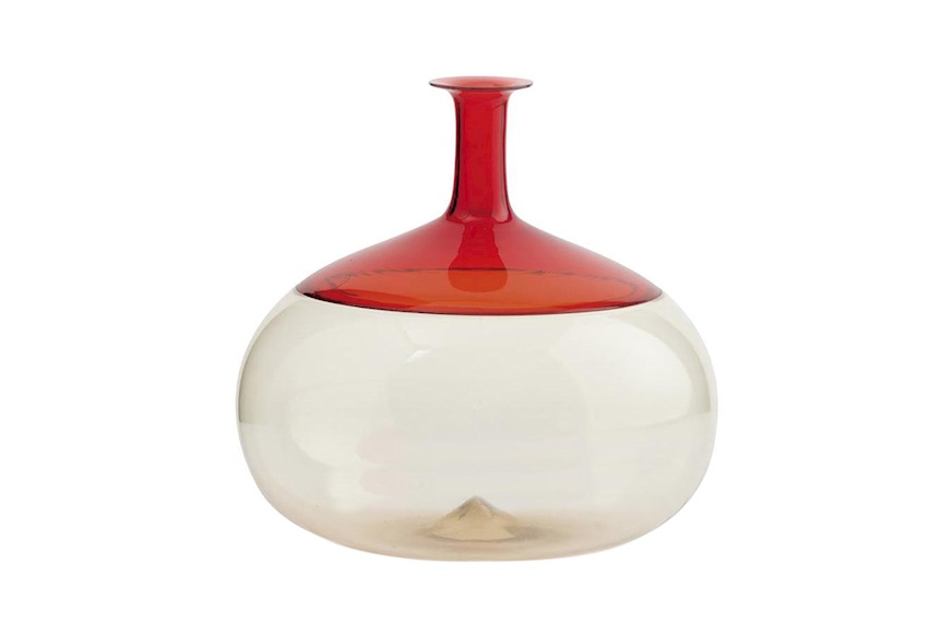 Vaso Bolle vetro di Murano colore pagliesco e rosso Venini