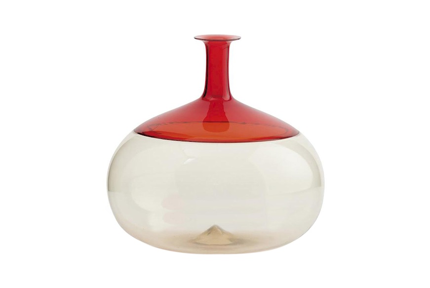 Vaso Bolle vetro di Murano pagliesco e rosso Venini
