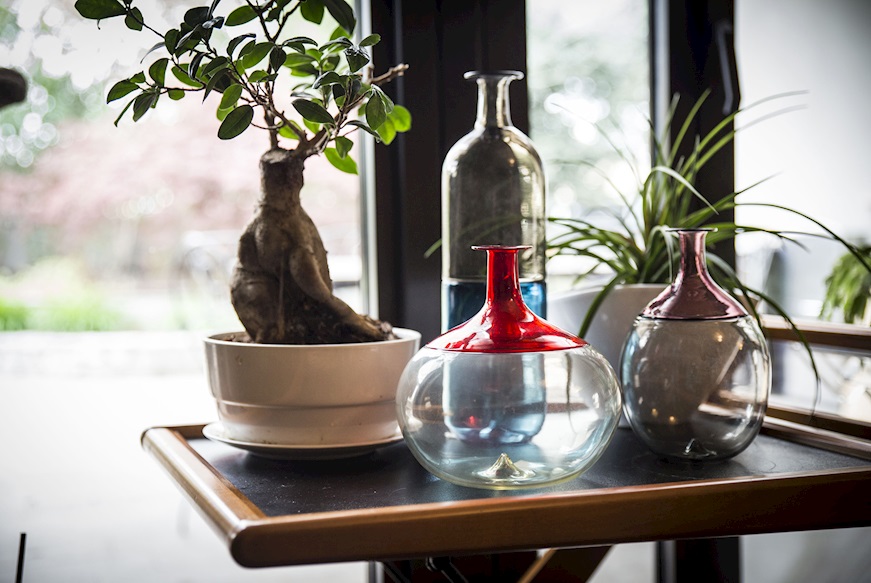 Vaso Bolle vetro di Murano pagliesco e rosso Venini