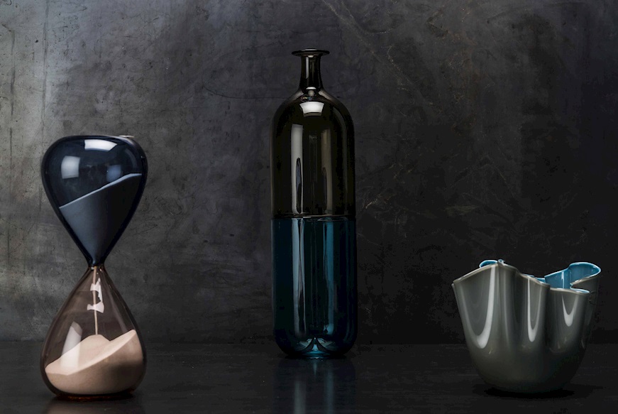Vase Bolle Murano glass grey and blue Venini