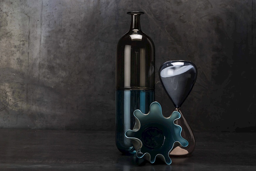 Vase Bolle Murano glass grey and blue Venini