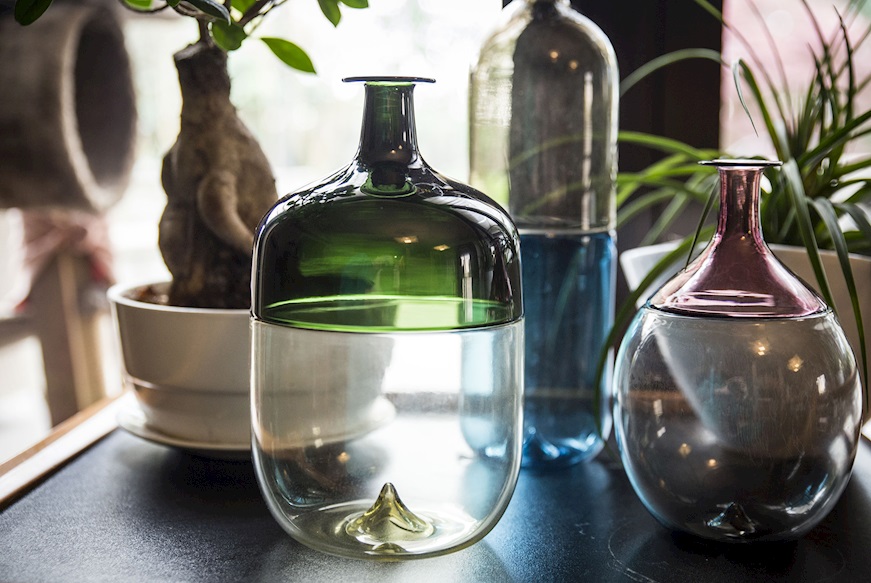 Vaso Bolle vetro di Murano pagliesco e verde mela Venini