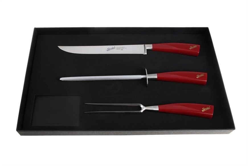 Set 3 pezzi arrosto Elegance acciaio con manico rosso Berkel