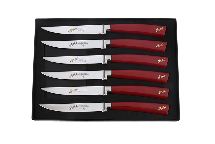 6 pcs. steak knife set Elegance steel with red handle Berkel