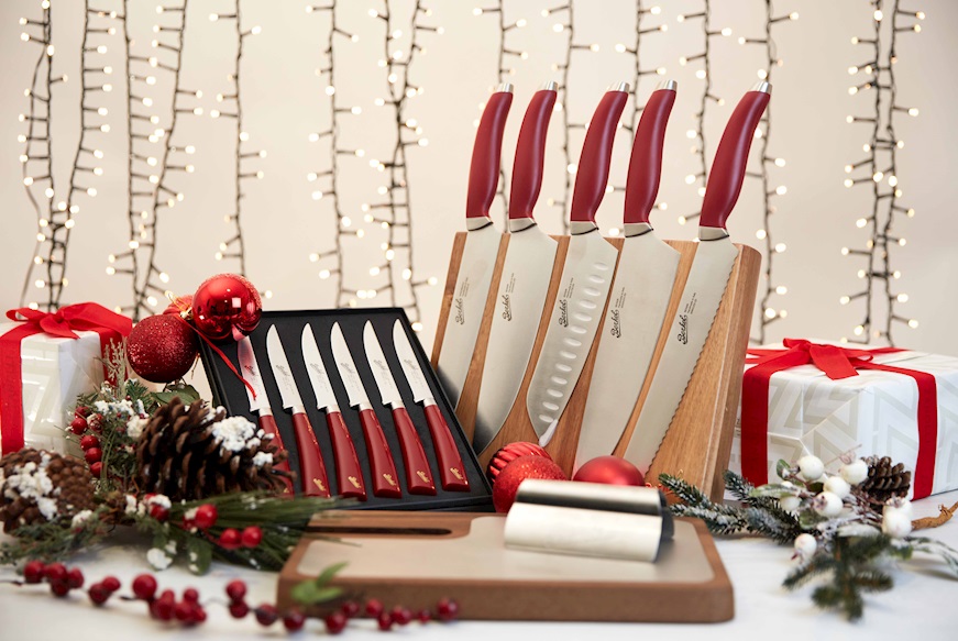 6 pcs. steak knife set Elegance steel with red handle Berkel