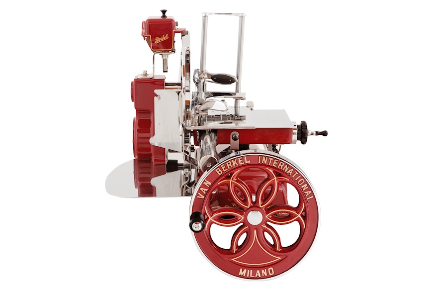 Affettatrice a volano B114 acciaio colore rosso con decoro oro Berkel