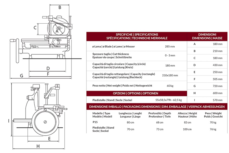 Flywheel meat slicer P15 steel red and gold Berkel
