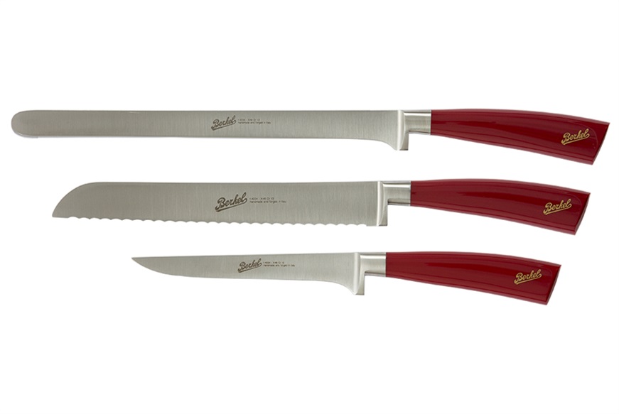 Set 3 pezzi prosciutto Elegance acciaio con manico rosso Berkel