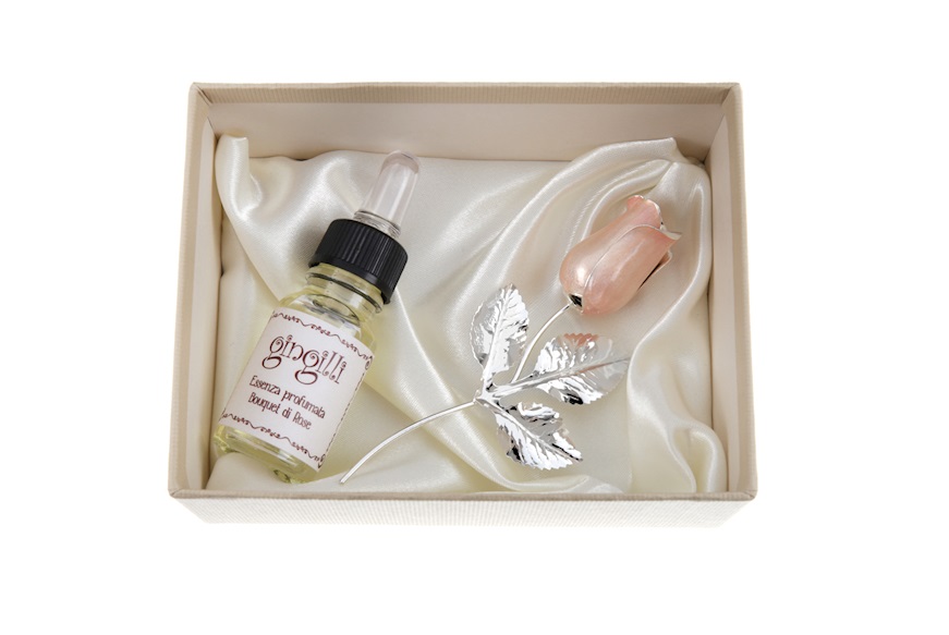 Rose silver plated pink bud with essence and box Selezione Zanolli