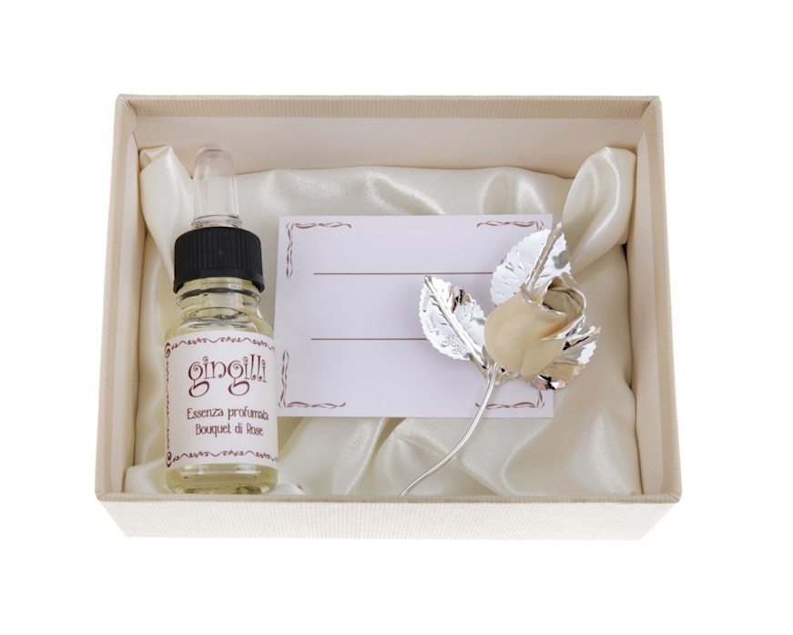Bomboniera Rosetta bocciolo perla silver plated con essenza e scatola Selezione Zanolli