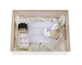 Bomboniera Rosetta bocciolo perla silver plated con essenza e scatola