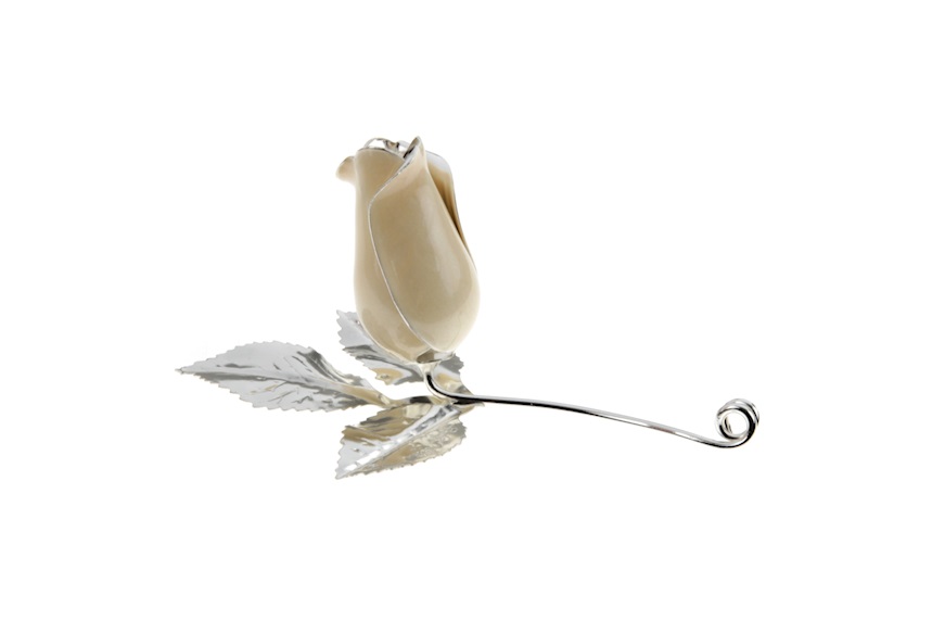 Rose silver plated pearl enamel bud with essence and box Selezione Zanolli