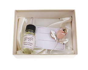 Bomboniera Rosetta bocciolo perla silver plated con essenza e scatola