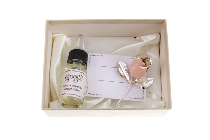 Rose silver plated pearl enamel bud with essence and box Selezione Zanolli