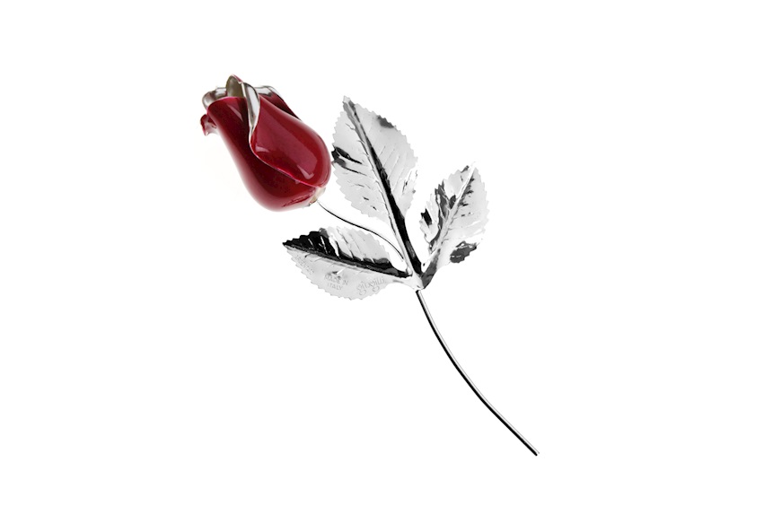 Rose silver plated red enamel bud with essence and box Selezione Zanolli