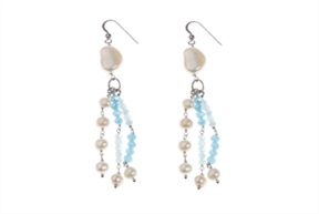 Orecchini argento con perle e cristalli azzurri