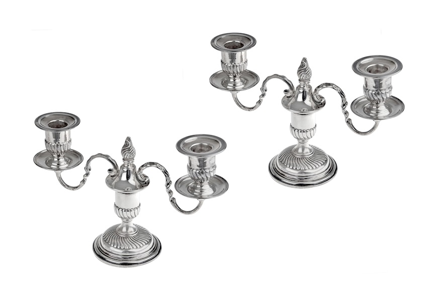 Coppia di candelieri argento 400 grammi Londra (GB) 1889-1890 e 1891-1892 Selezione Zanolli