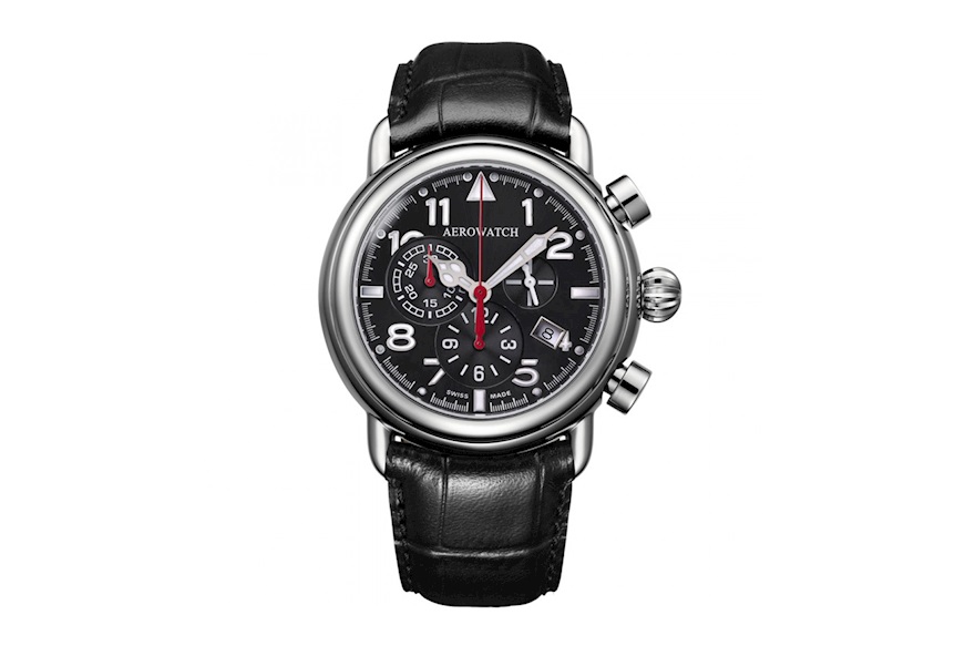 Chronograph steel with leather strap Aerowatch