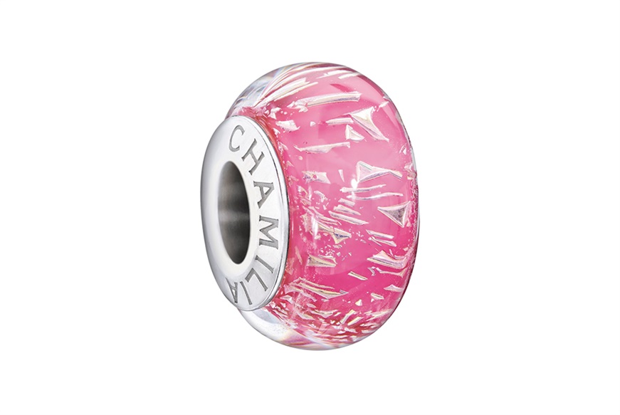 Charm Glitter Collection silver Pink Murano Glass Chamilia
