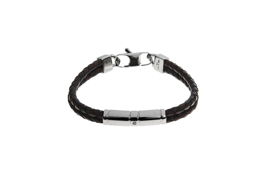 Bracelet Tribe steel double brown leather and zircon Nomination