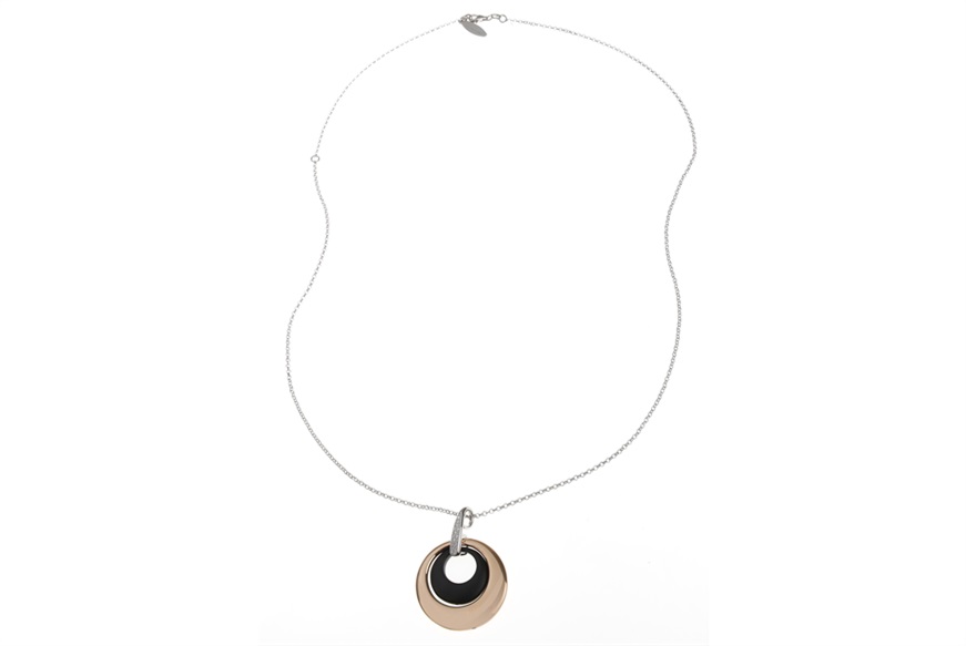 Necklace silver with rosè and black circle and zircons Mediterraneo Gioielli
