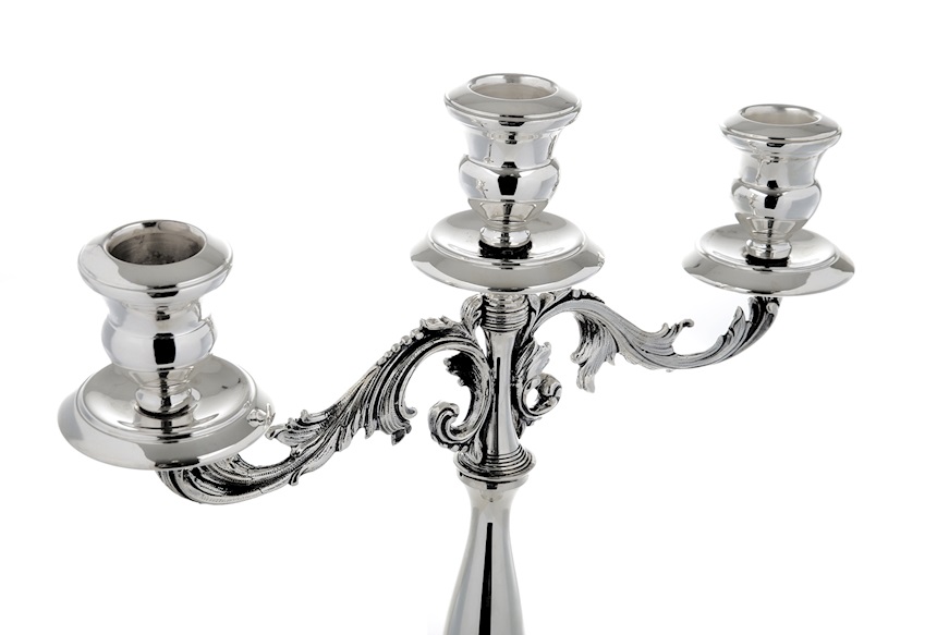 Candlestick silver with three flames in Baroque style Selezione Zanolli
