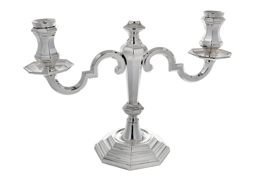 Candlestick Octagonal silver with two flames Selezione Zanolli