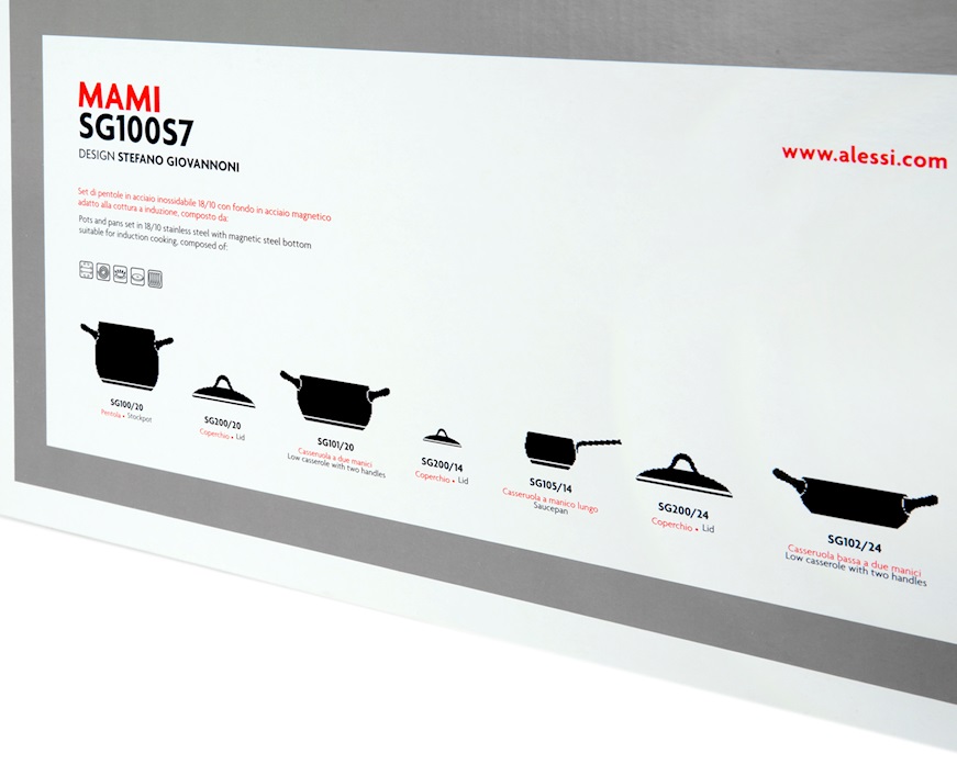 Pots set Mami steel 7 pieces Alessi