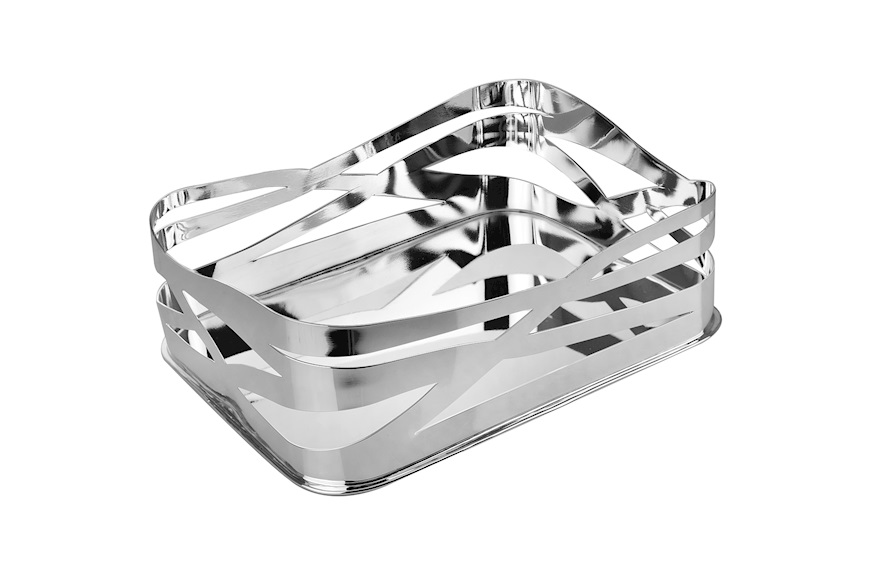Rectangular basket trilaminated Silver with waved grid decoration Selezione Zanolli