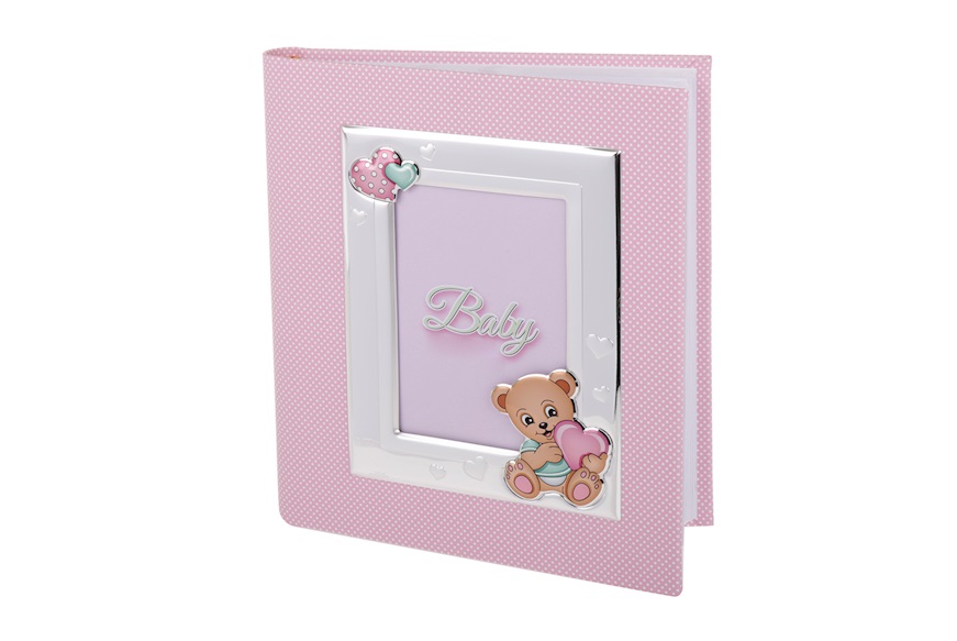 Photo album bilaminated Silver teddy bear with heart pink Selezione Zanolli