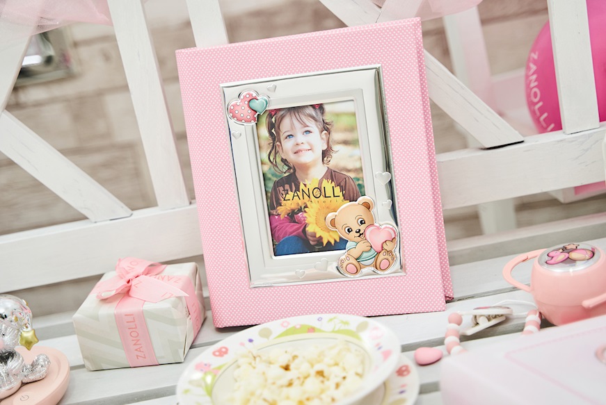 Photo album bilaminated Silver teddy bear with heart pink Selezione Zanolli