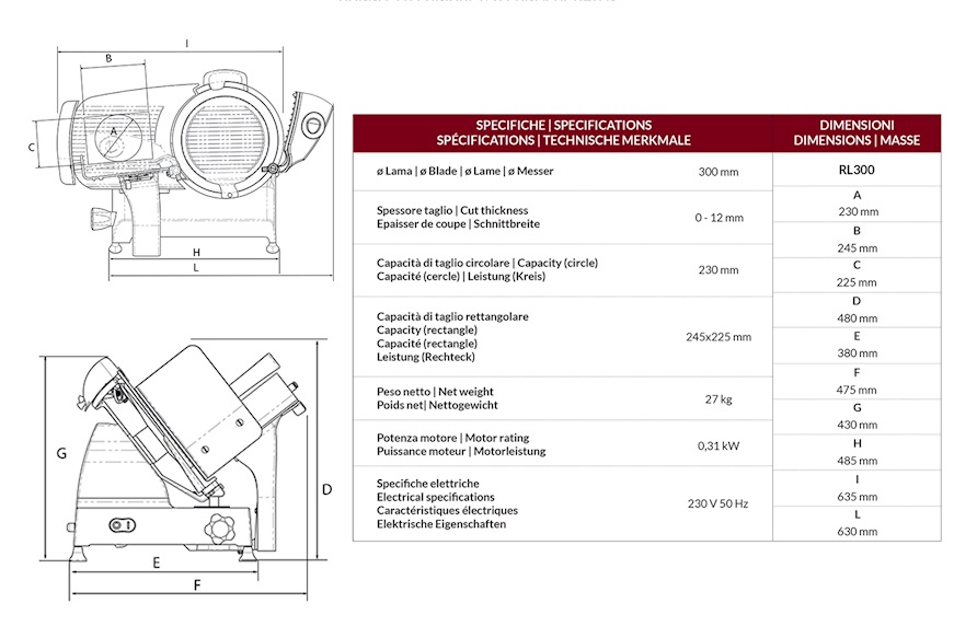 Affettatrice elettrica Red Line 300 acciaio colore rosso Berkel