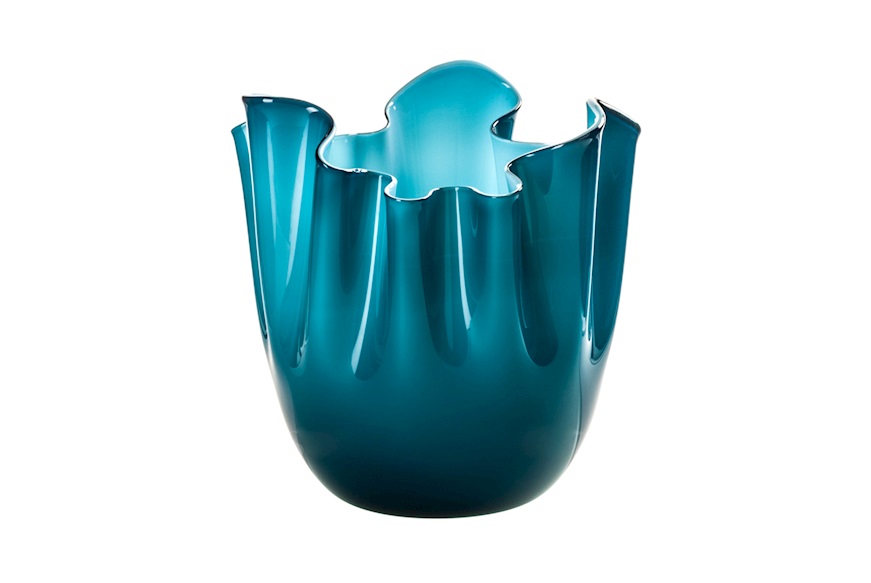 Vaso Fazzoletto vetro di Murano opalino orizzonte e acquamare Venini