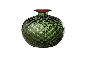 Vaso Monofiore Balloton vetro di Murano verde mela con filo rosso