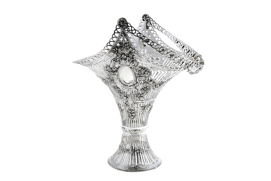 Basket silver perforated with flower festoons Selezione Zanolli