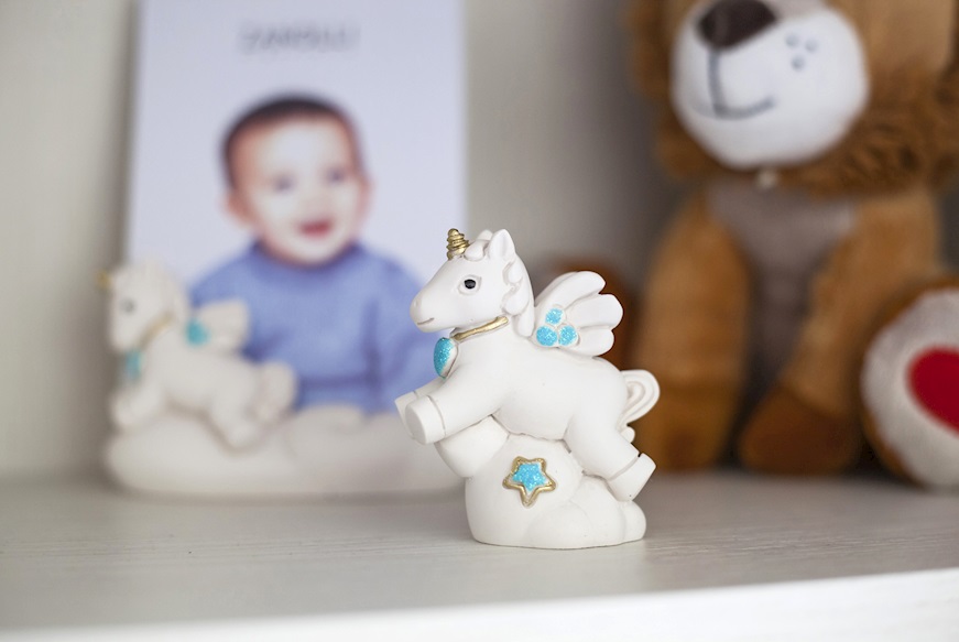 Bomboniera Battesimo Cavallino Pegaso celeste con ciuffo portaconfetti Selezione Zanolli
