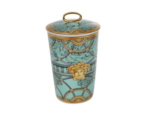 Vaso portacandela La scala del Palazzo porcellana verde con coperchio e candela Versace