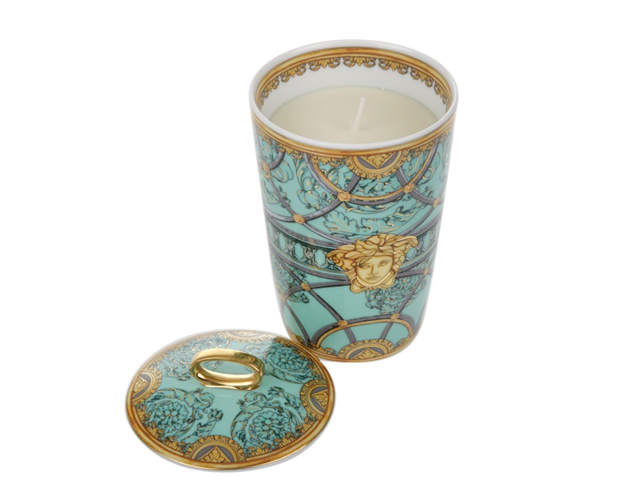 Vaso portacandela La scala del Palazzo porcellana verde con coperchio e candela Versace