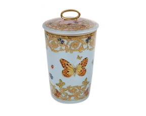 Vaso portacandela Le Jardin porcellana con coperchio e candela Versace