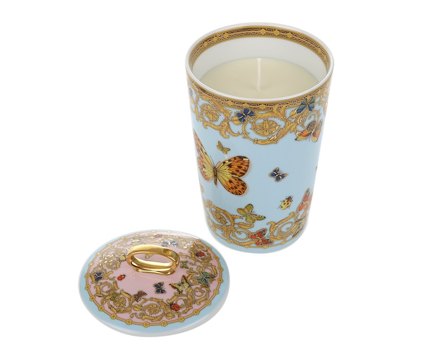Vaso portacandela Le Jardin porcellana con coperchio e candela Versace