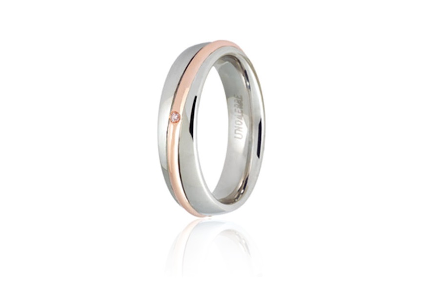 Wedding ring Saturno gold 750‰ white and rose gold with diamond Unoaerre