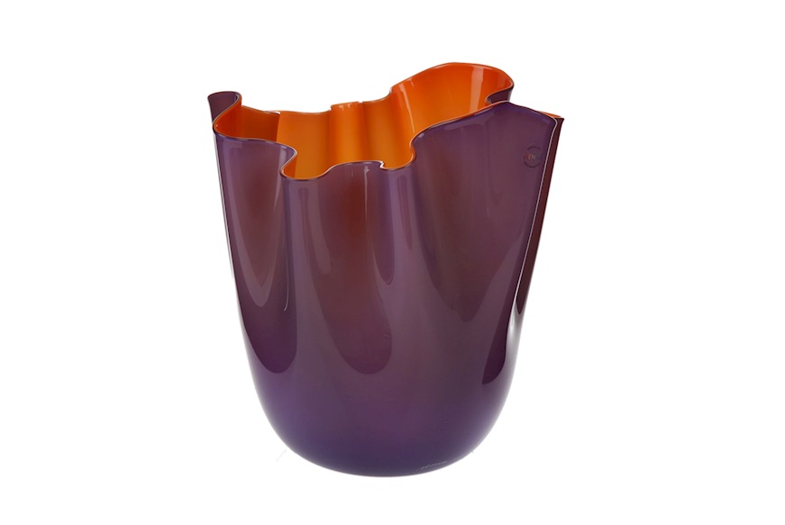 Vase Fazzoletto Murano glass indigo orange Venini