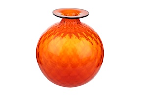 Vaso Monofiore Balloton vetro di Murano arancio con filo indaco