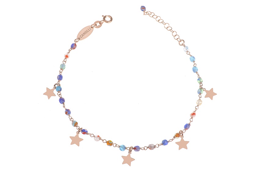 Anklet silver with blue multicolor crystals and stars Selezione Zanolli